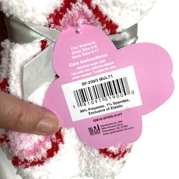 3 X Snuggle Feet Socks Womens Pink  Red White Hearts Soft Cozy Warm Fuzzy Sz 5/9 - Picture 3 of 8